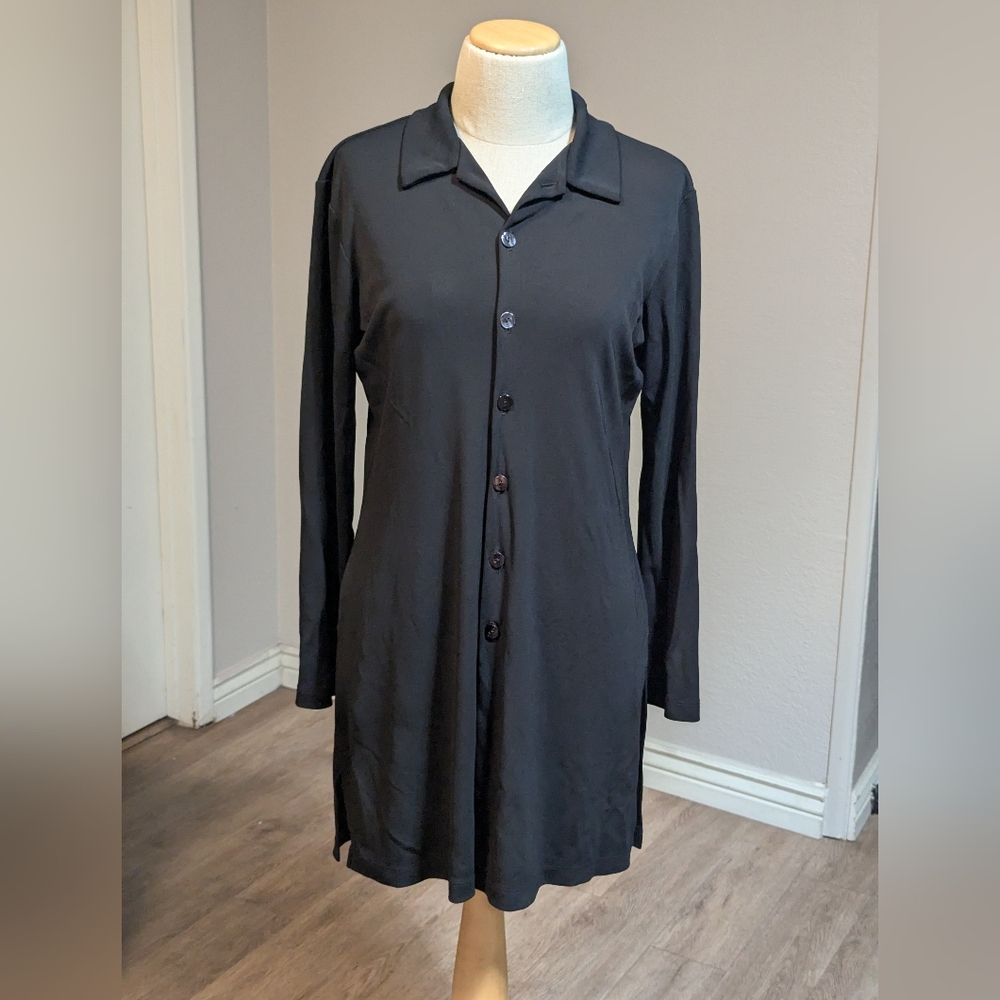 Women's Chico's Travelers Black Cardigan Shirt Size 1 (M,8)